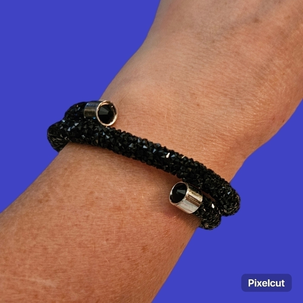 Black Crystal Druzy Tube Wrap Bracelet